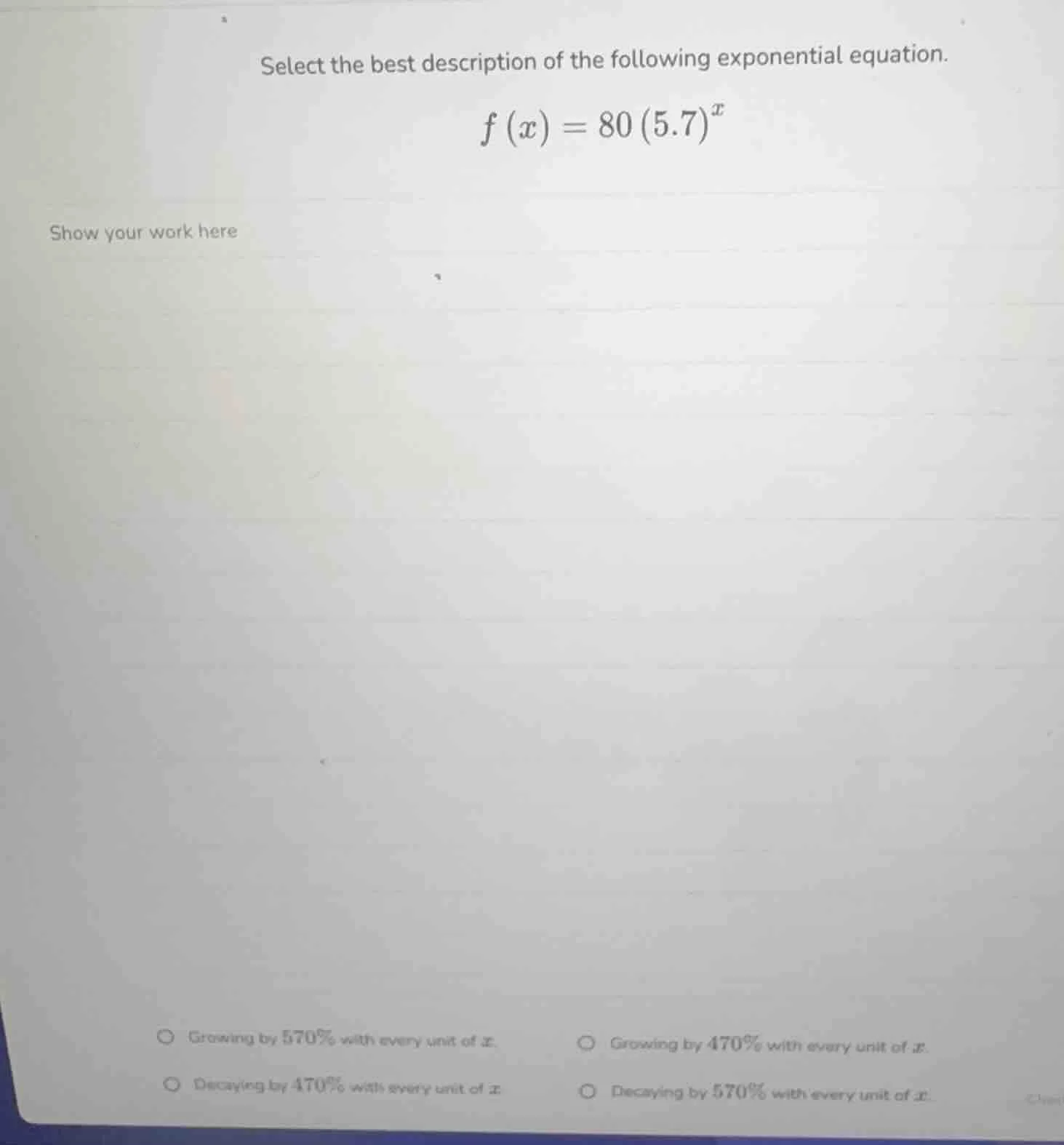 select the best description of the following exponential equation. $f(x…