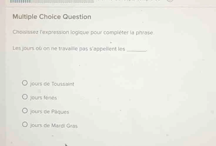 multiple choice question choisissez lexpression logique pour compléter …