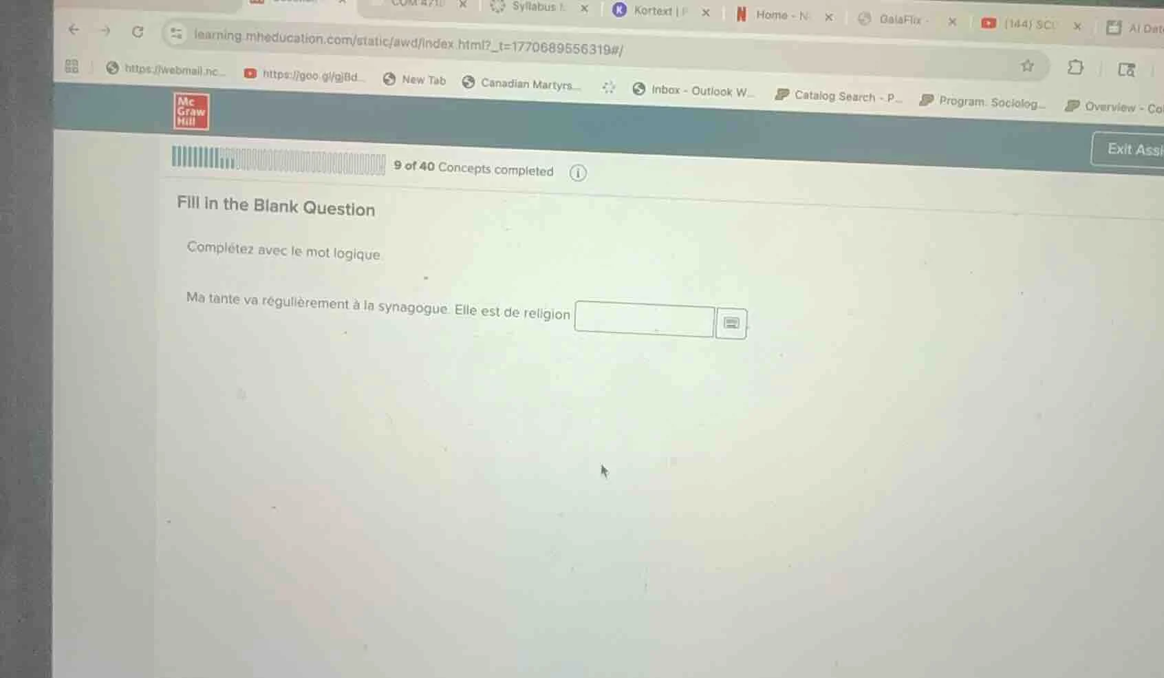 9 of 40 concepts completed fill in the blank question complétez avec le…