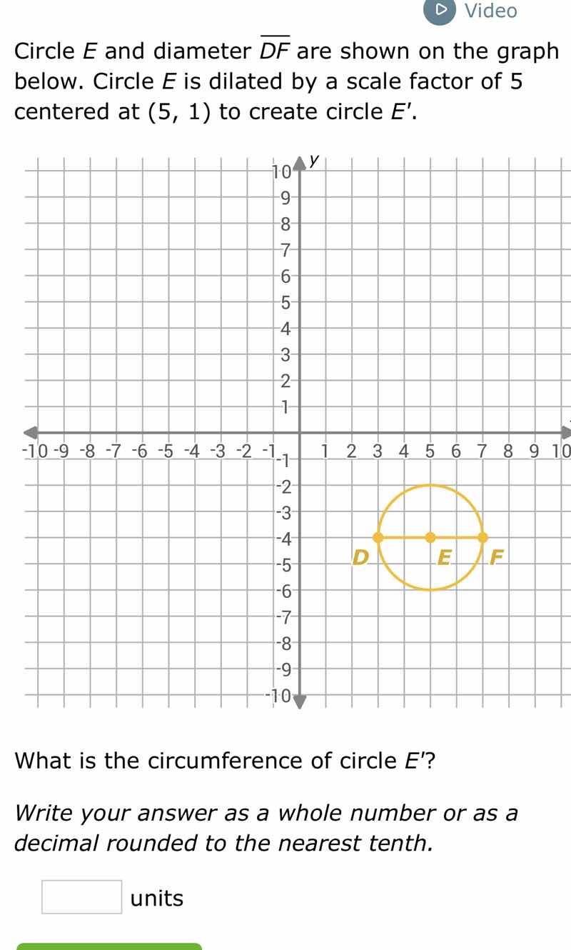 circle e and diameter $overline{df}$ are shown on the graph below. circ…