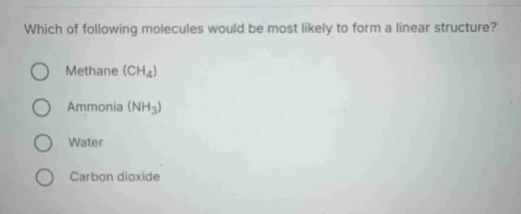 which of following molecules would be most likely to form a linear stru…