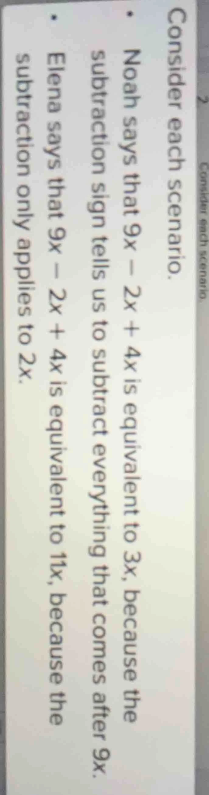 2 consider each scenario. consider each scenario. - noah says that $9x …