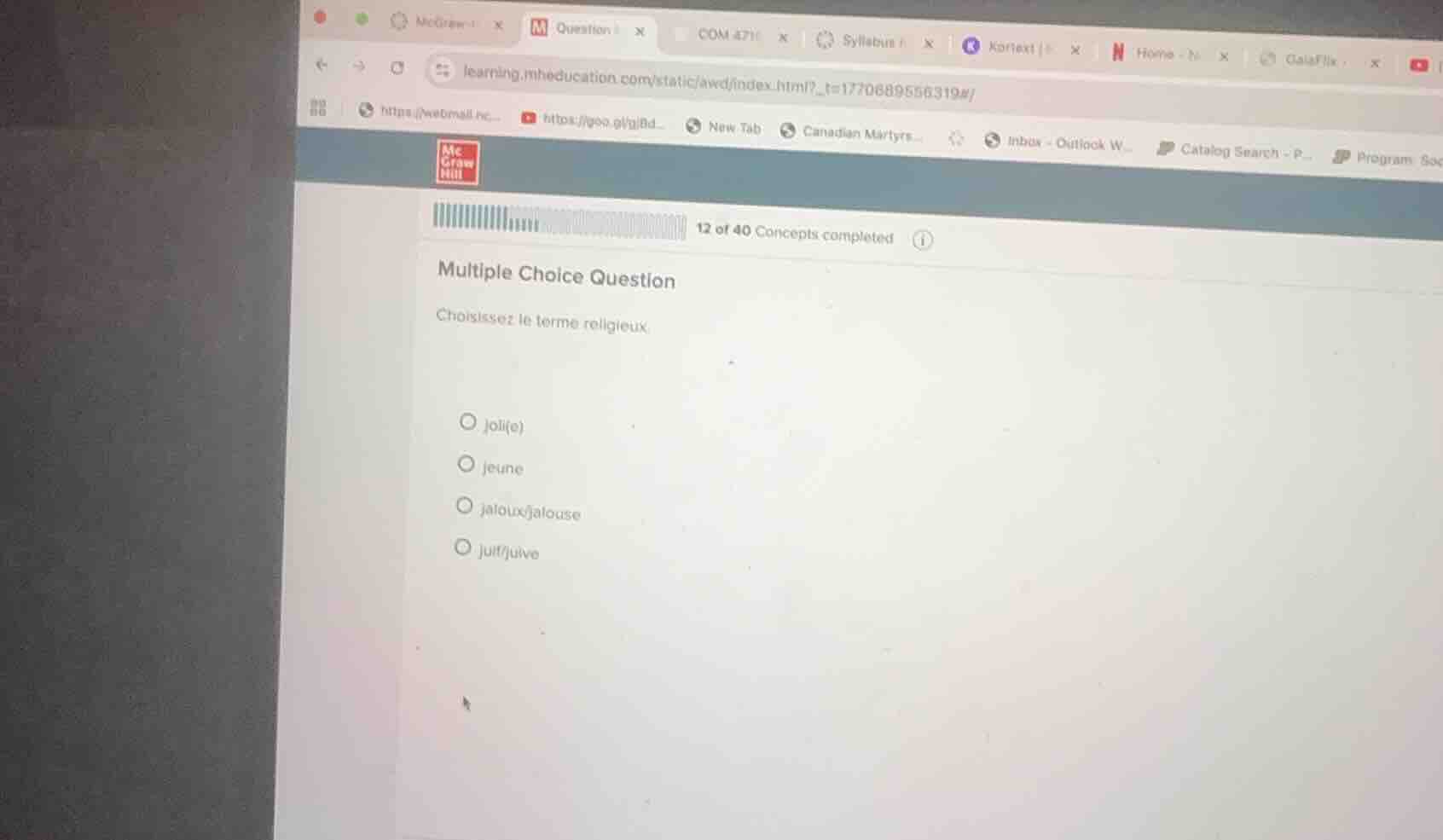 multiple choice question choisissez le terme religieux joli(e) jeune ja…
