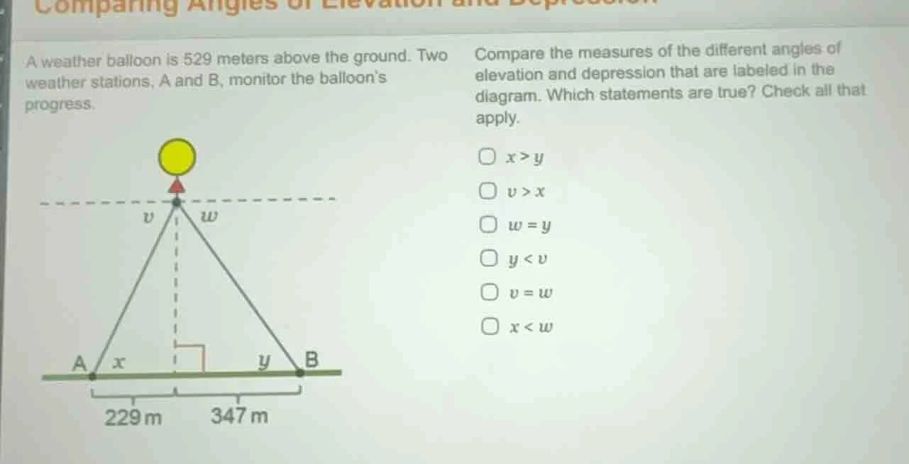 comparing angles of elevation and depression a weather balloon is 529 m…