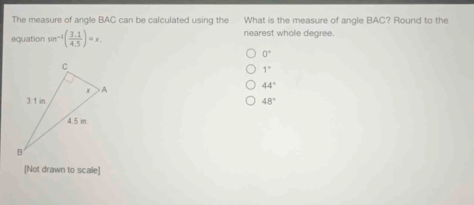 the measure of angle bac can be calculated using the equation $sin^{-1}…