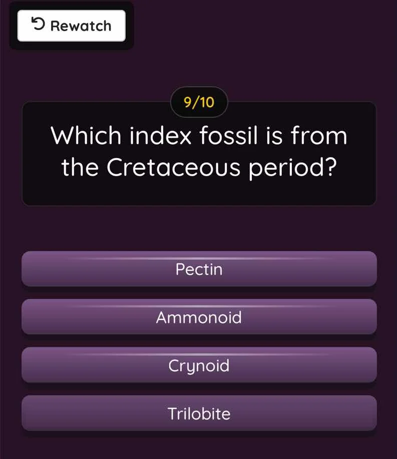 9/10 which index fossil is from the cretaceous period? pectin ammonoid …