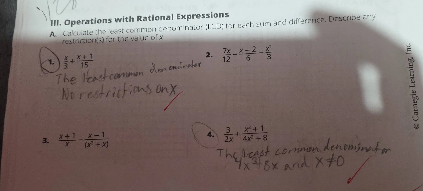 iii. operations with rational expressions a. calculate the least common…