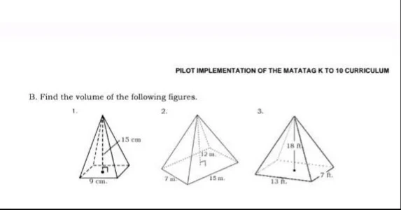 pilot implementation of the matatag k to 10 curriculum b. find the volu…