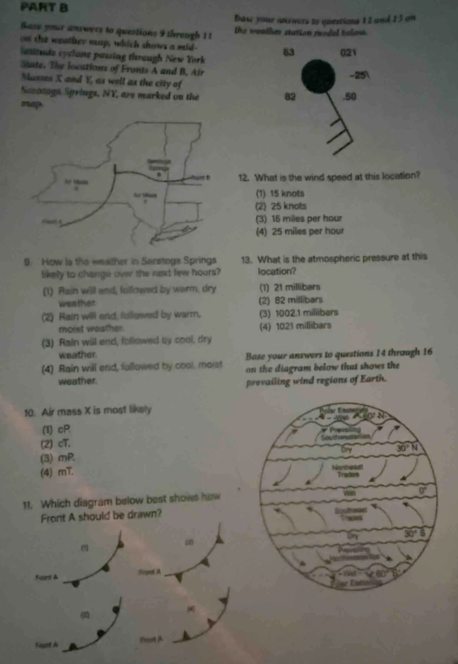 part b base your answers to questions 9 through 11 on the weather map, …