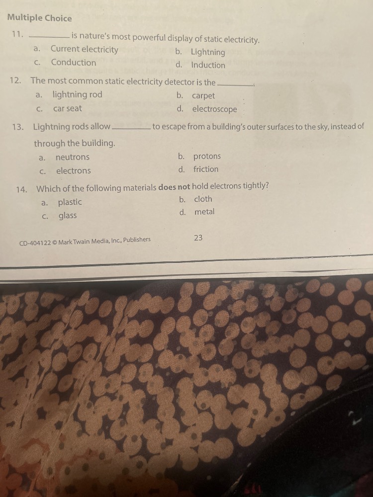 multiple choice 11. ________ is natures most powerful display of static…