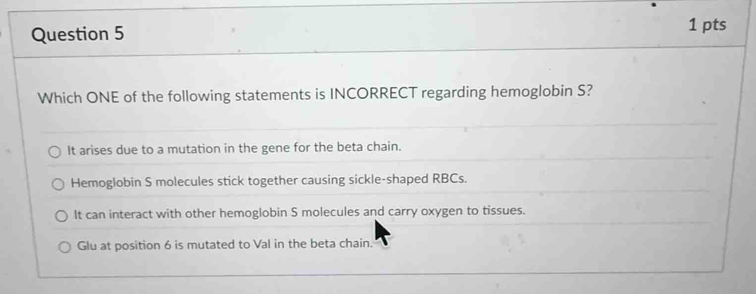 question 5 1 pts which one of the following statements is incorrect reg…