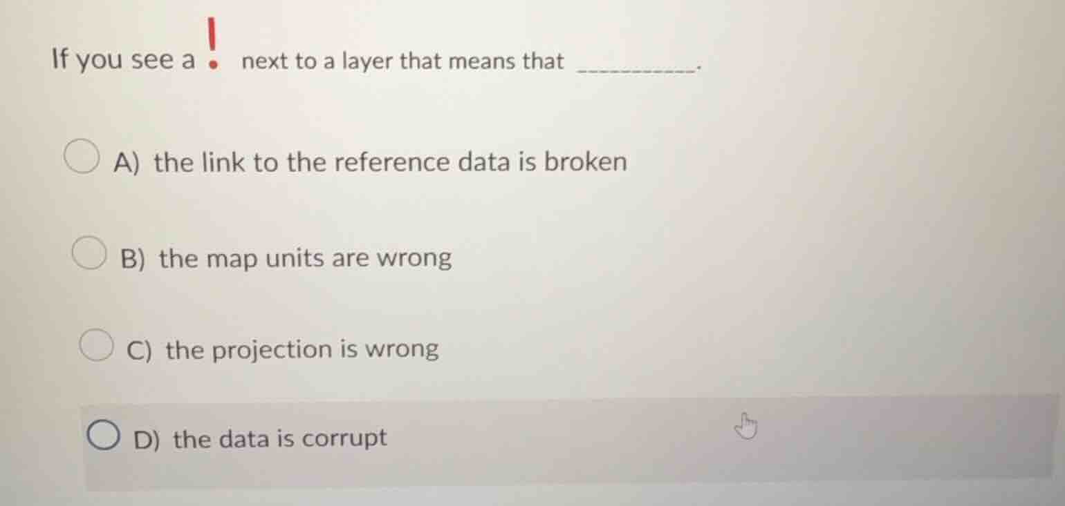 if you see a ! next to a layer that means that _________. a) the link t…