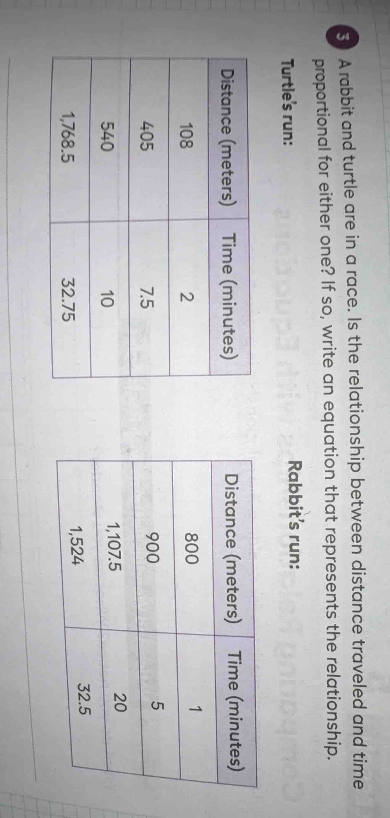 3 a rabbit and turtle are in a race. is the relationship between distan…