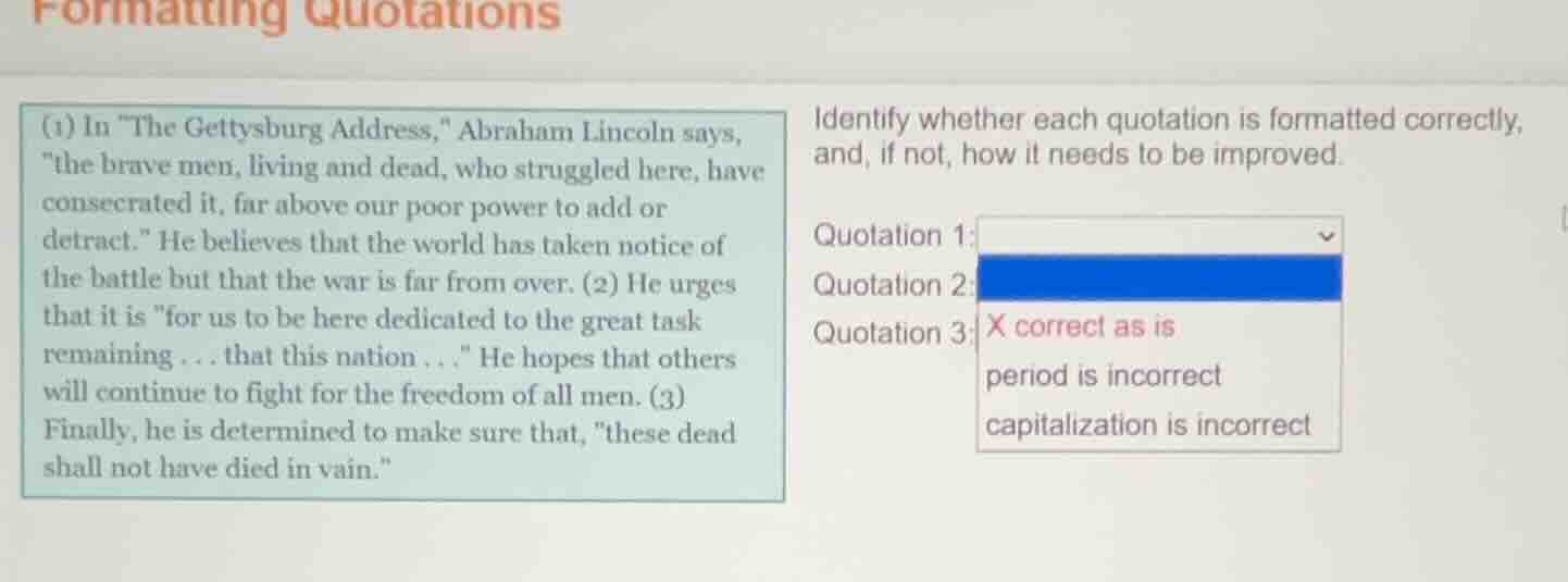 formatting quotations (1) in \the gettysburg address,\ abraham lincoln …