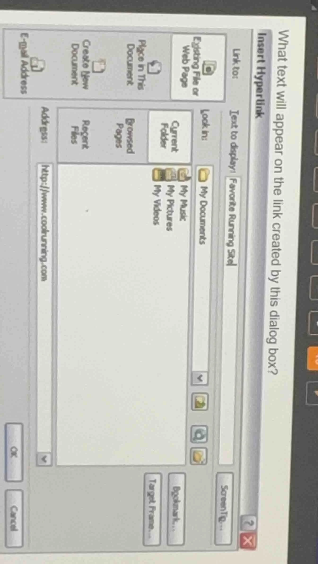 what text will appear on the link created by this dialog box?