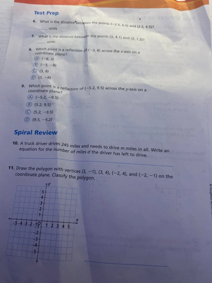 test prep 6. what is the distance between the points (-2.5, 6.5) and (2…
