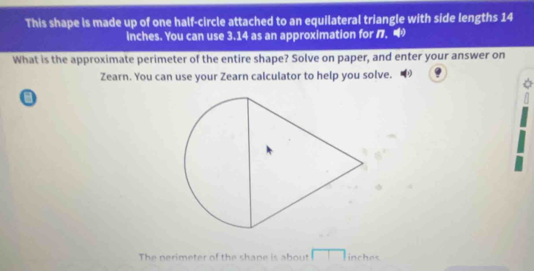 this shape is made up of one half-circle attached to an equilateral tri…