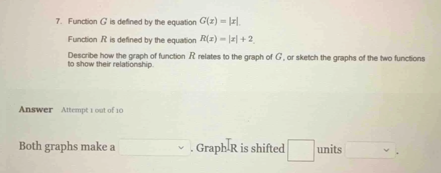 7. function $g$ is defined by the equation $g(x) = |x|$. function $r$ i…