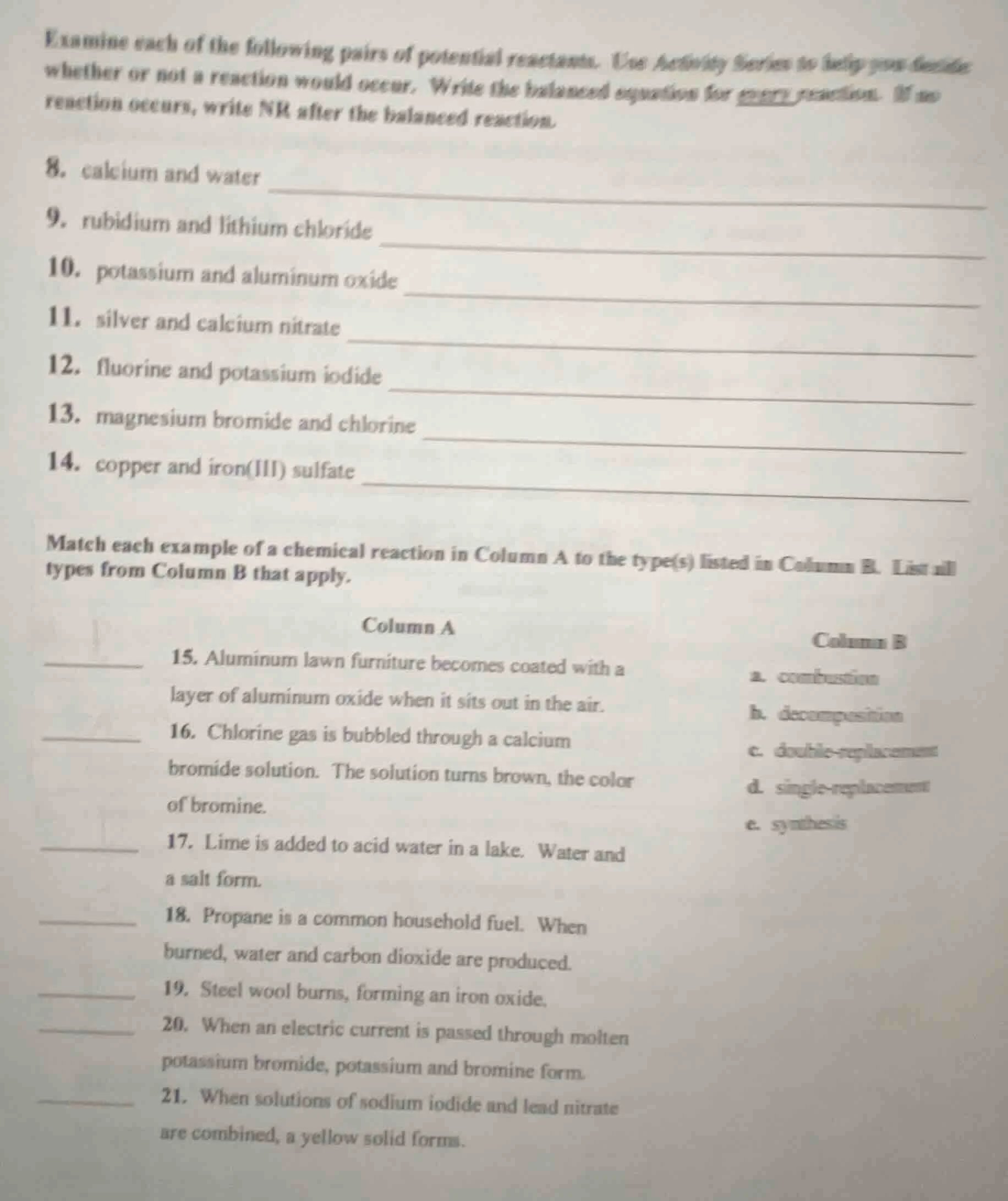 examine each of the following pairs of potential reactants. use activit…