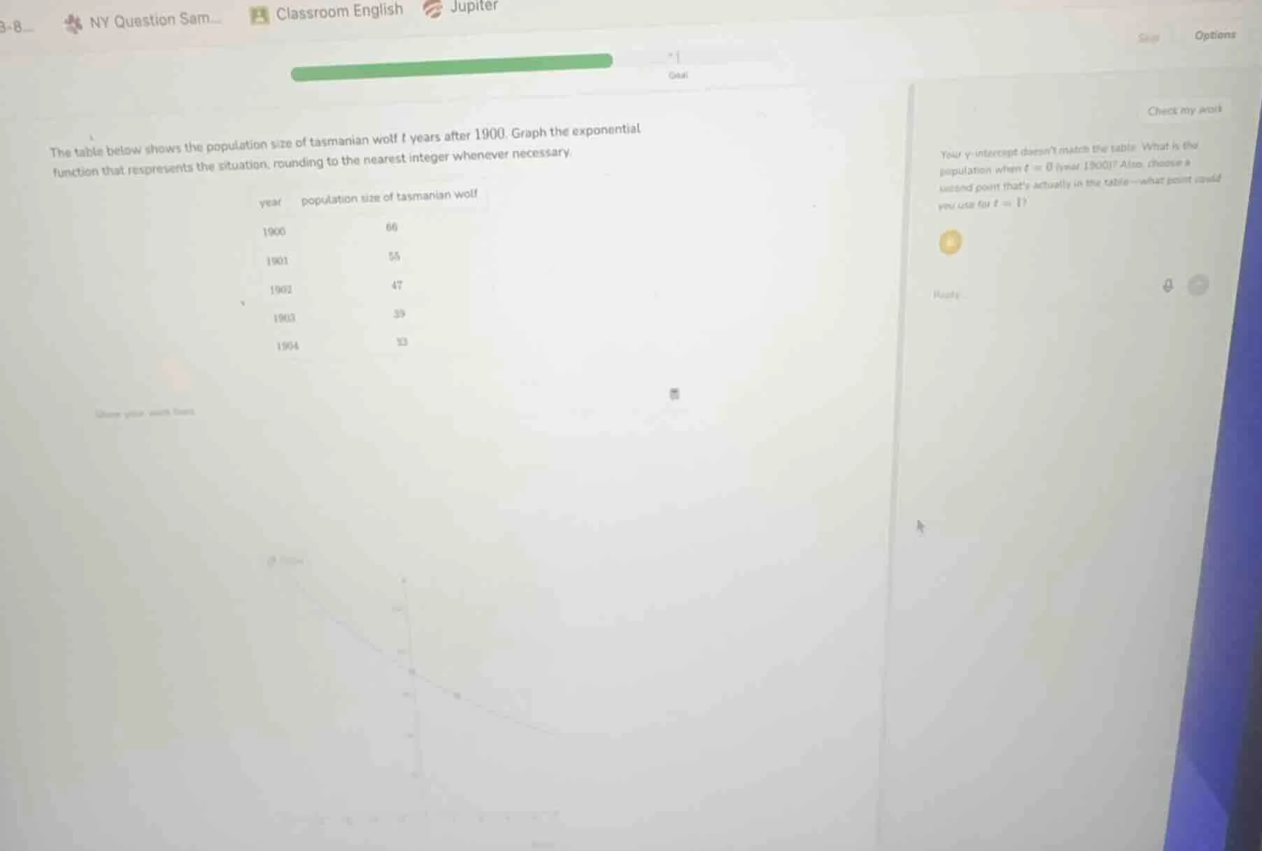 the table below shows the population size of tasmanian wolf t years aft…