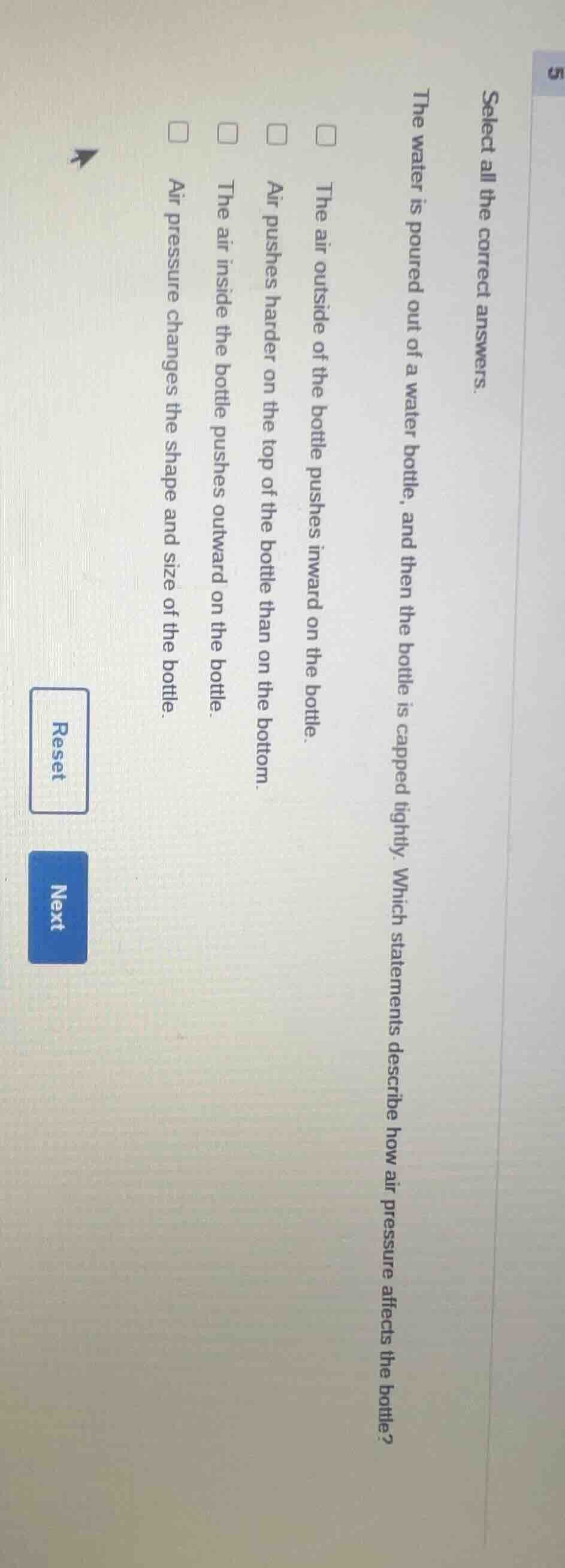 5 select all the correct answers. the water is poured out of a water bo…