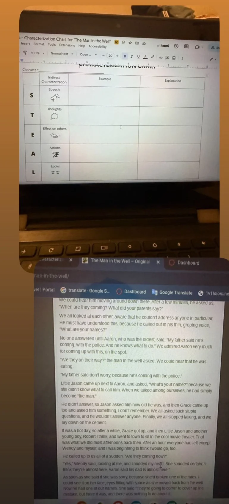 a - characterization chart for \the man in the well\insert format tools…