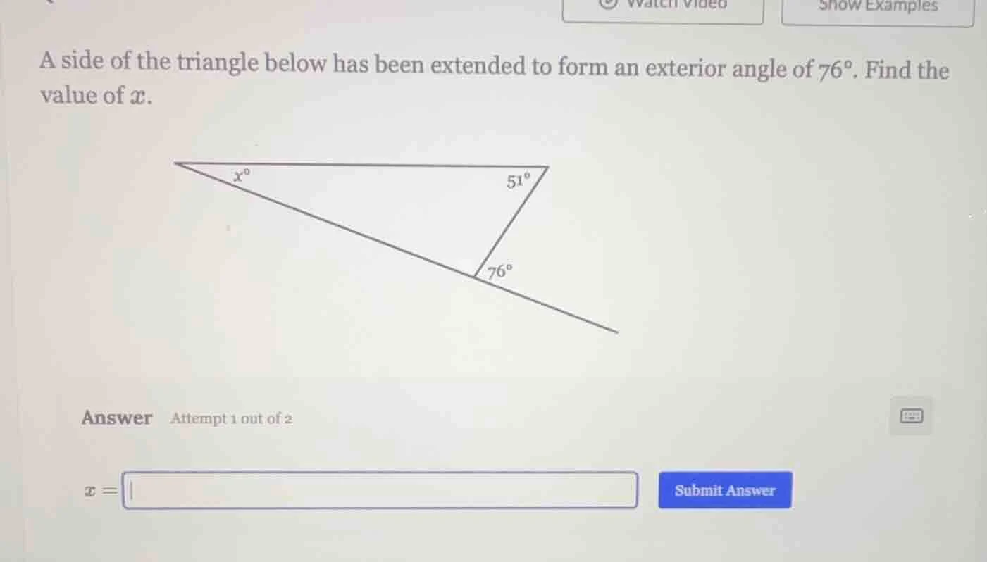 a side of the triangle below has been extended to form an exterior angl…