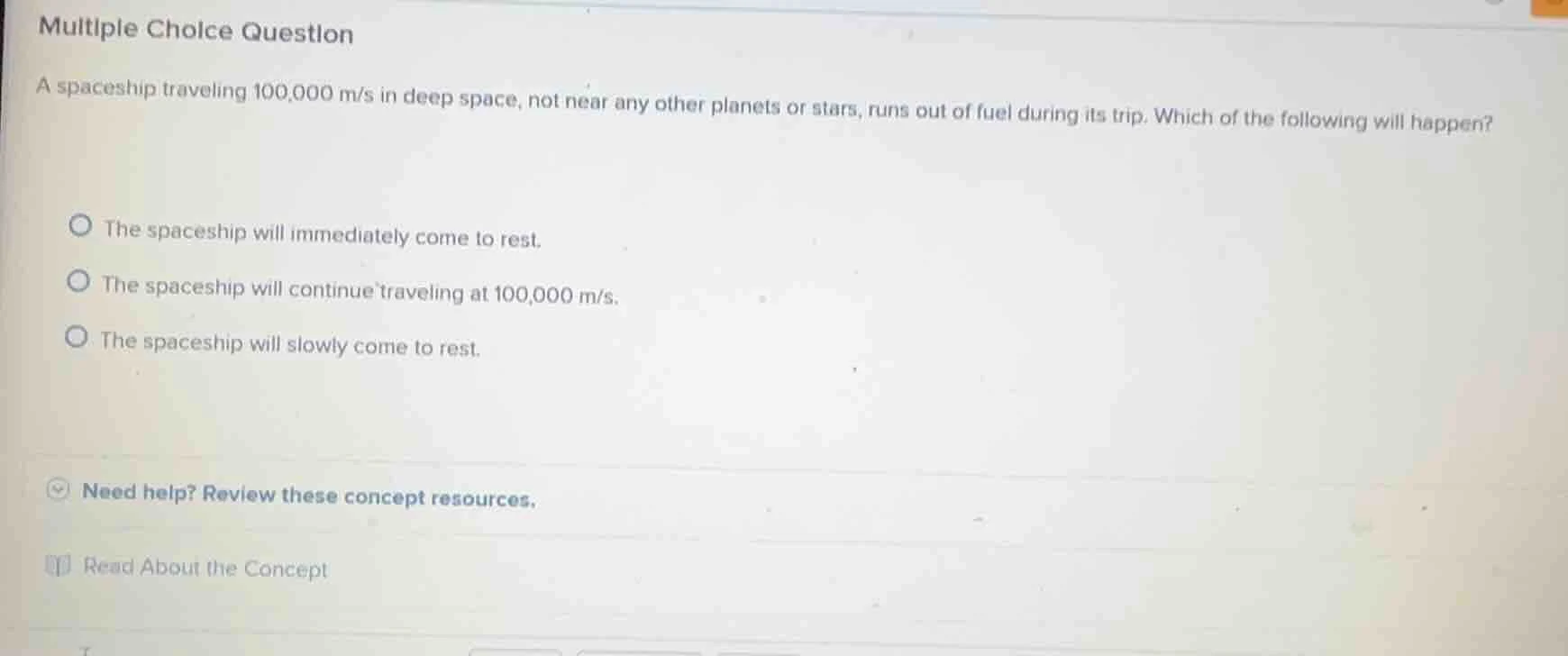 multiple choice question a spaceship traveling 100,000 m/s in deep spac…