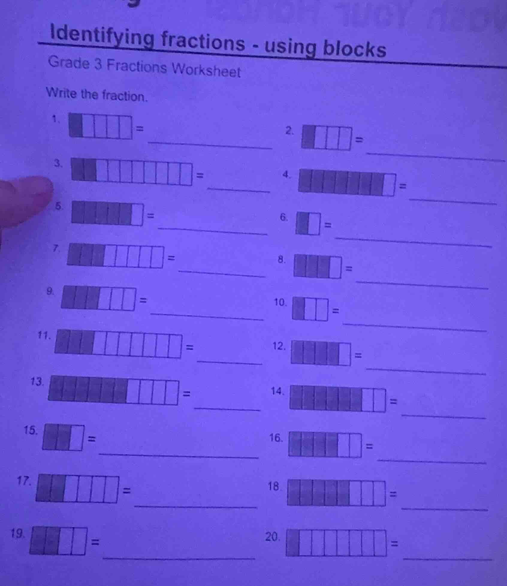 identifying fractions - using blocks grade 3 fractions worksheet write …