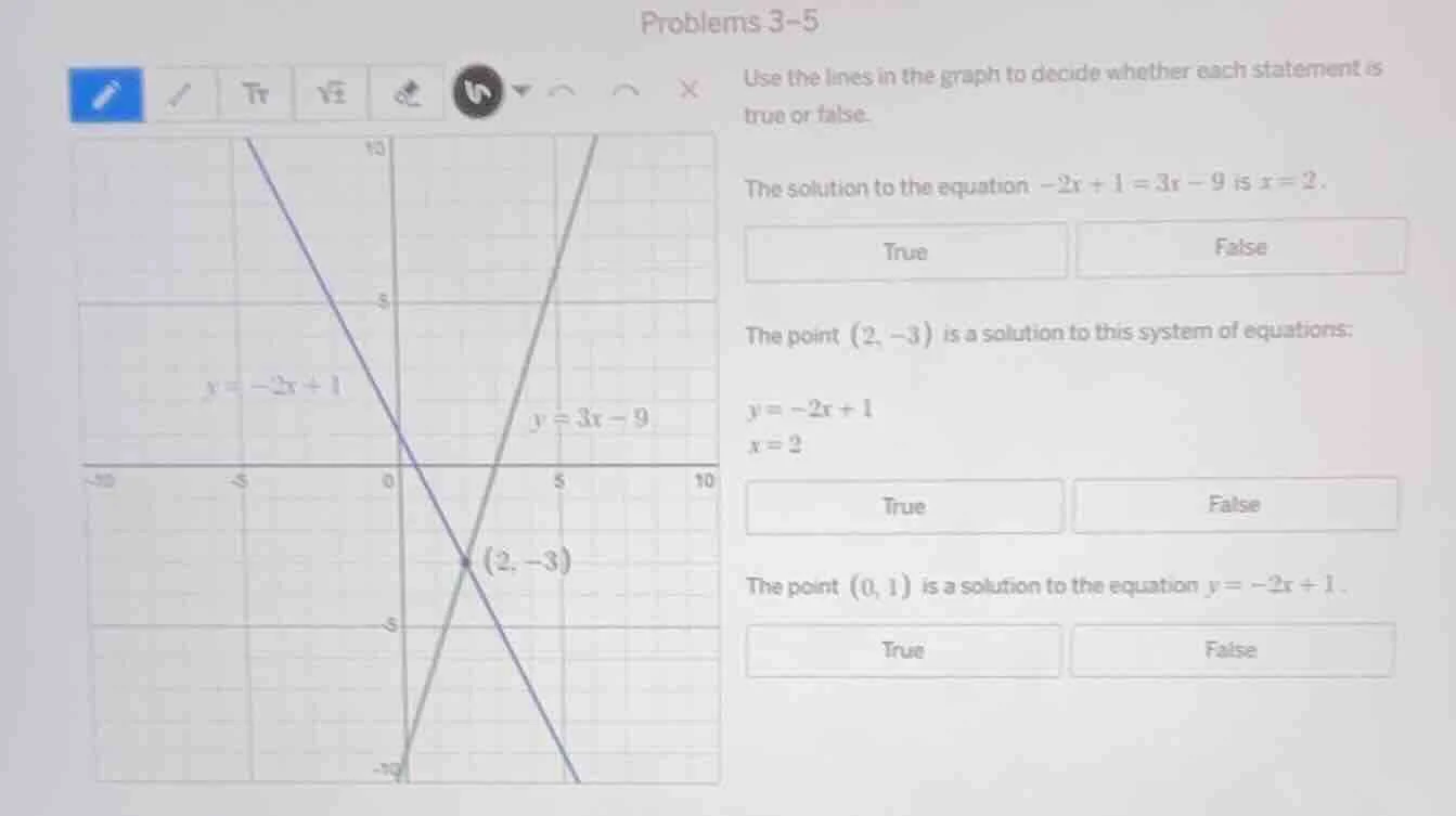 problems 3-5 use the lines in the graph to decide whether each statemen…