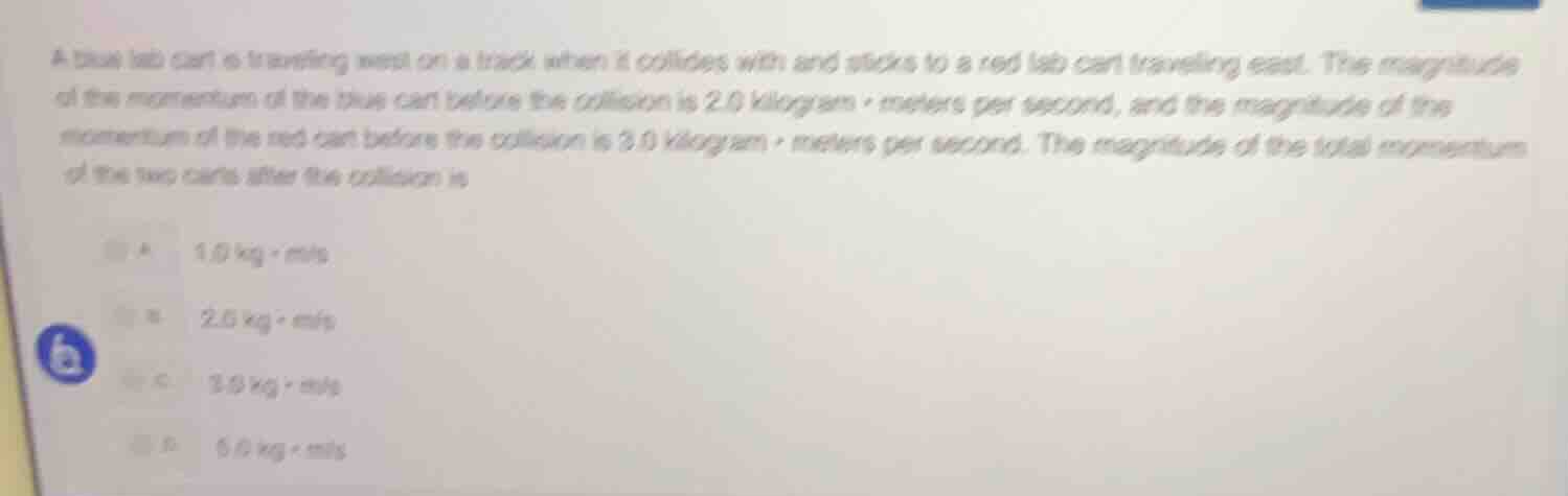 a blue lab cart is traveling west on a track when it collides with and …