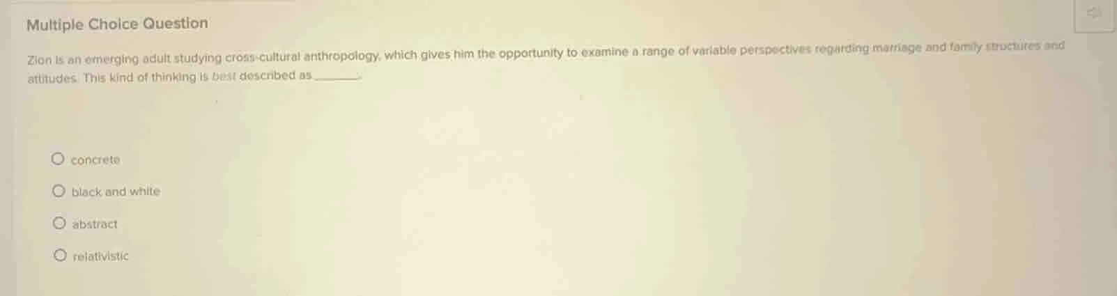 multiple choice question zion is an emerging adult studying cross-cultu…