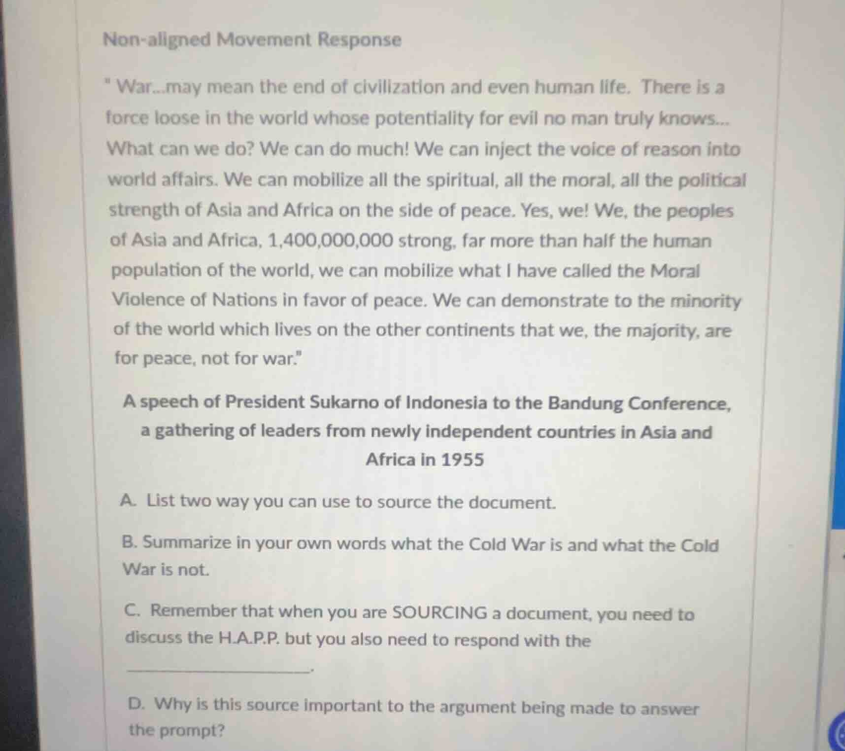 non-aligned movement response\ war...may mean the end of civilization a…