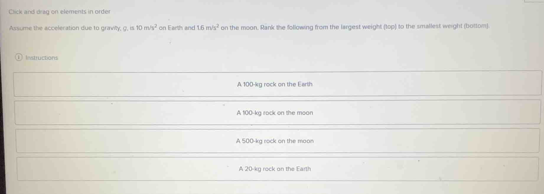 click and drag on elements in order assume the acceleration due to grav…