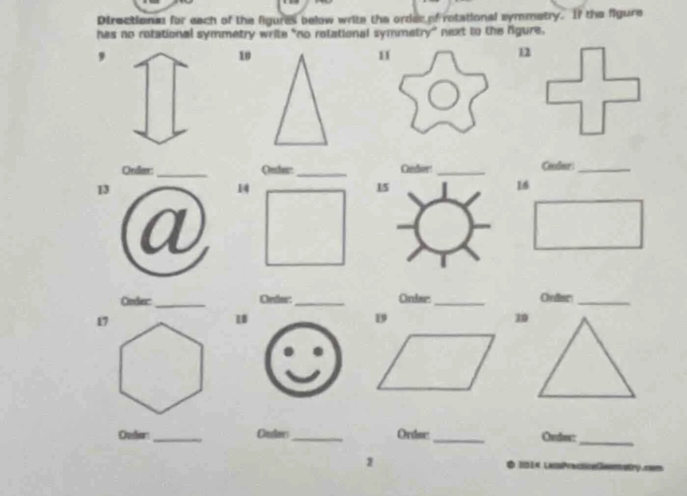 directions: for each of the figures below write the order of rotational…