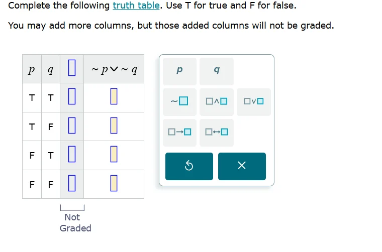 complete the following truth table. use t for true and f for false. you…