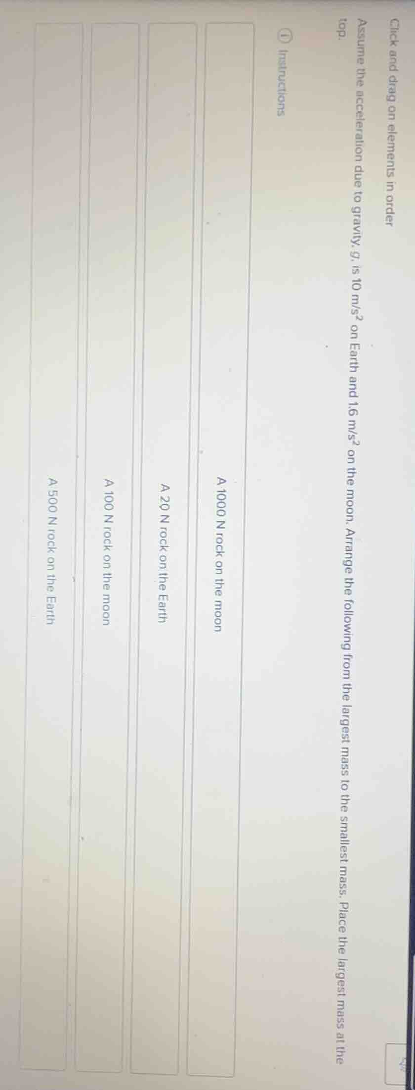 click and drag on elements in order assume the acceleration due to grav…