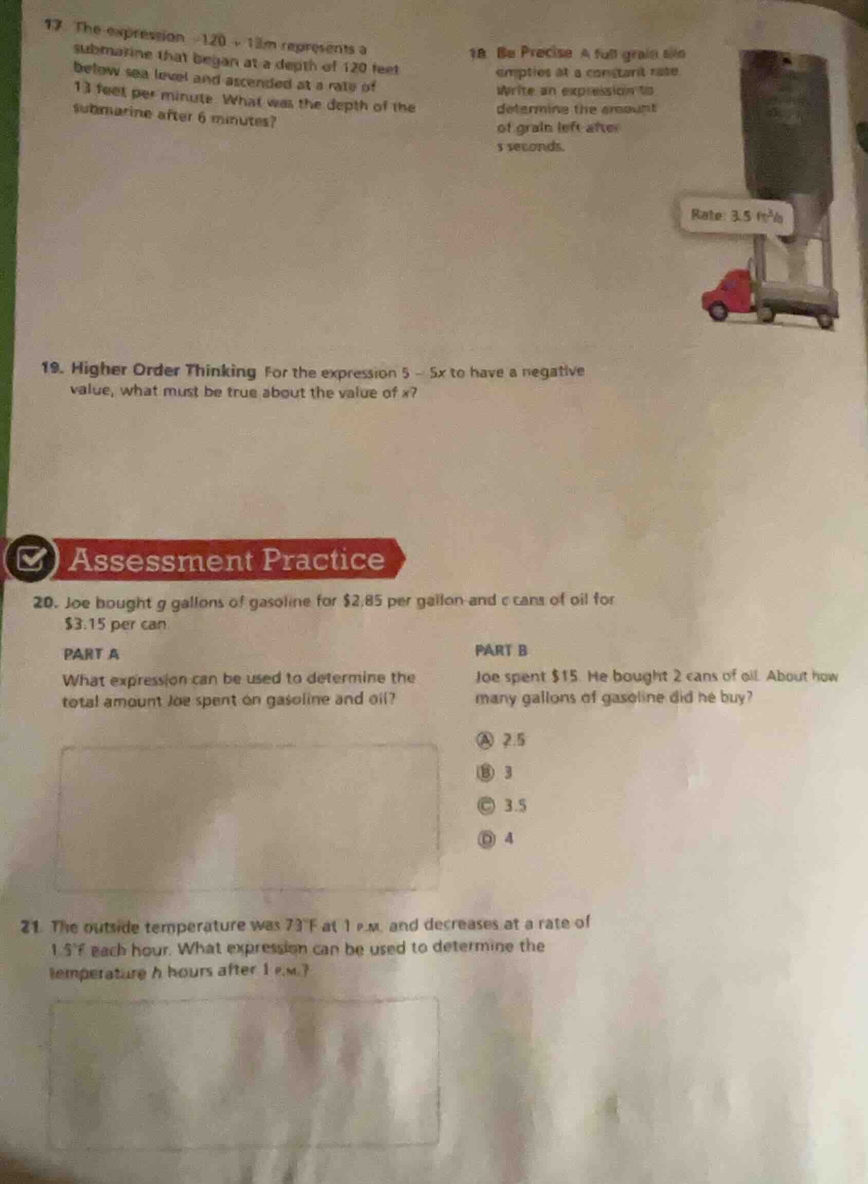 17. the expression $-120 + 13m$ represents a submarine that began at a …