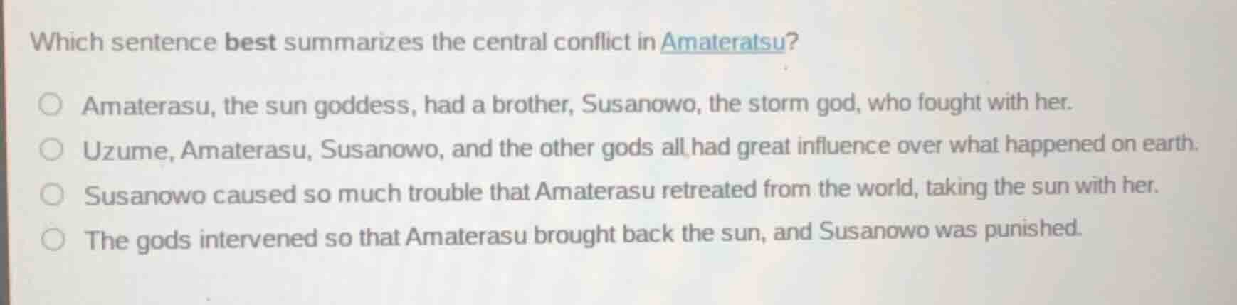 which sentence best summarizes the central conflict in amateratsu?amate…