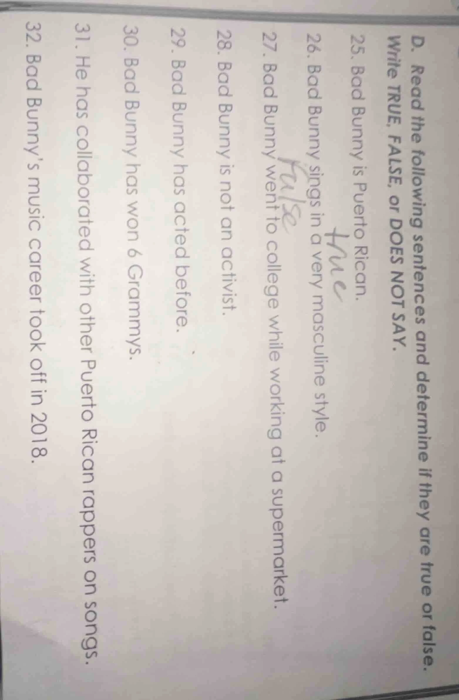 d. read the following sentences and determine if they are true or false…