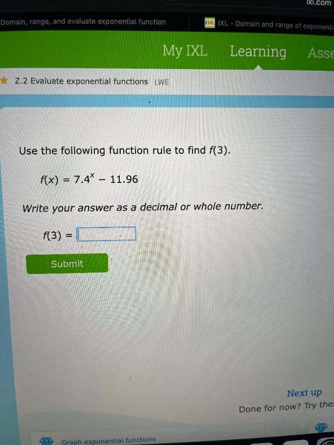 domain, range, and evaluate exponential function ixl - domain and range…