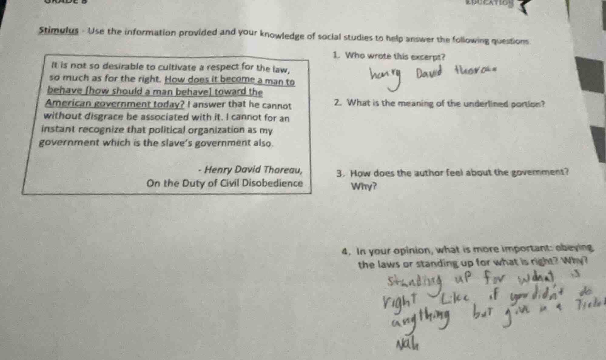 stimulus - use the information provided and your knowledge of social st…