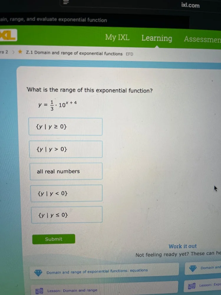 ain, range, and evaluate exponential function z.1 domain and range of e…