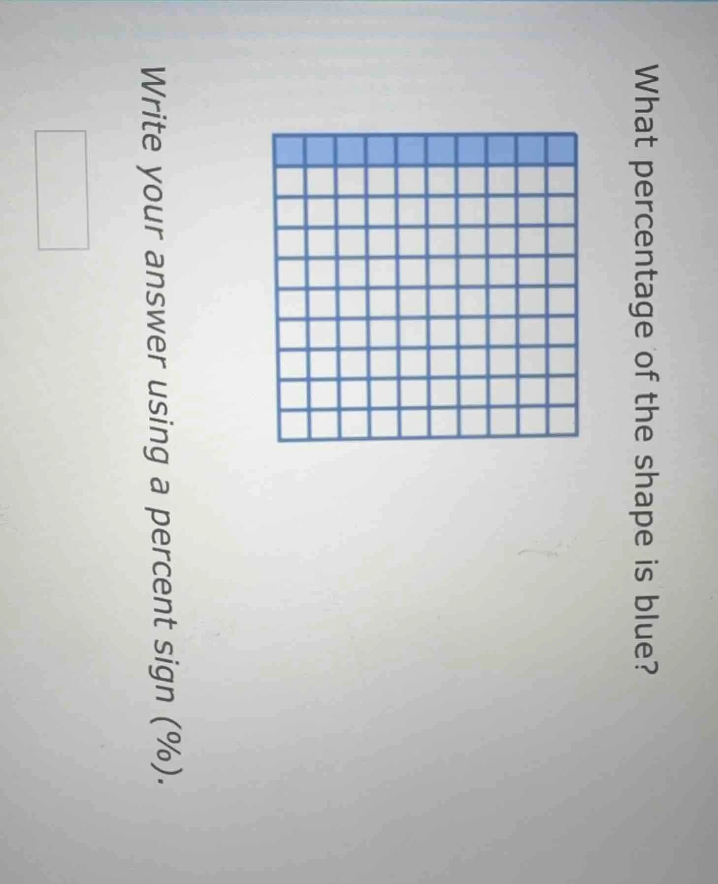 what percentage of the shape is blue? write your answer using a percent…