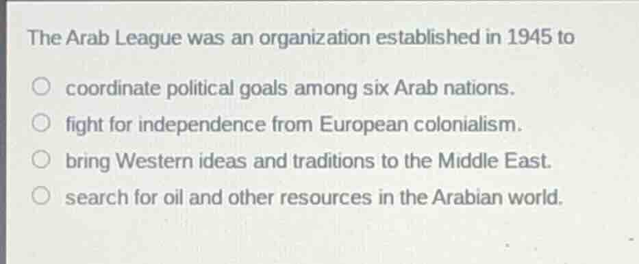 the arab league was an organization established in 1945 to coordinate p…