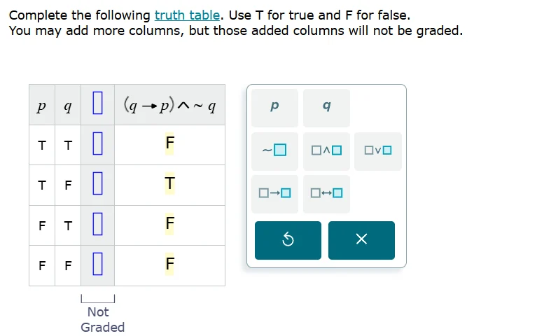 complete the following truth table. use t for true and f for false. you…