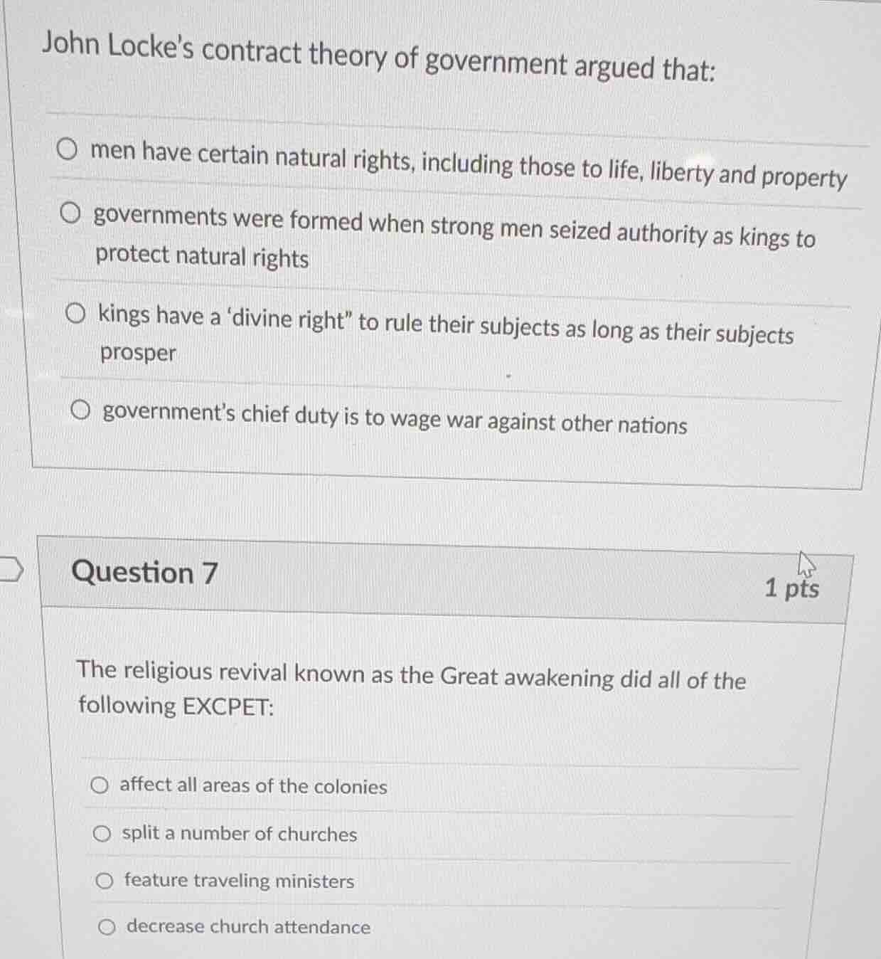 john lockes contract theory of government argued that: ○ men have certa…