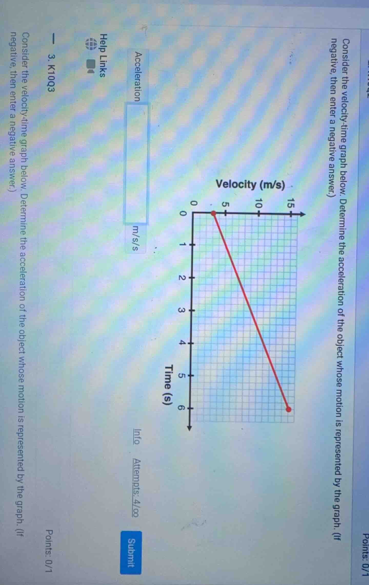 3. k10q3 points: 0/1 help links consider the velocity-time graph below.…