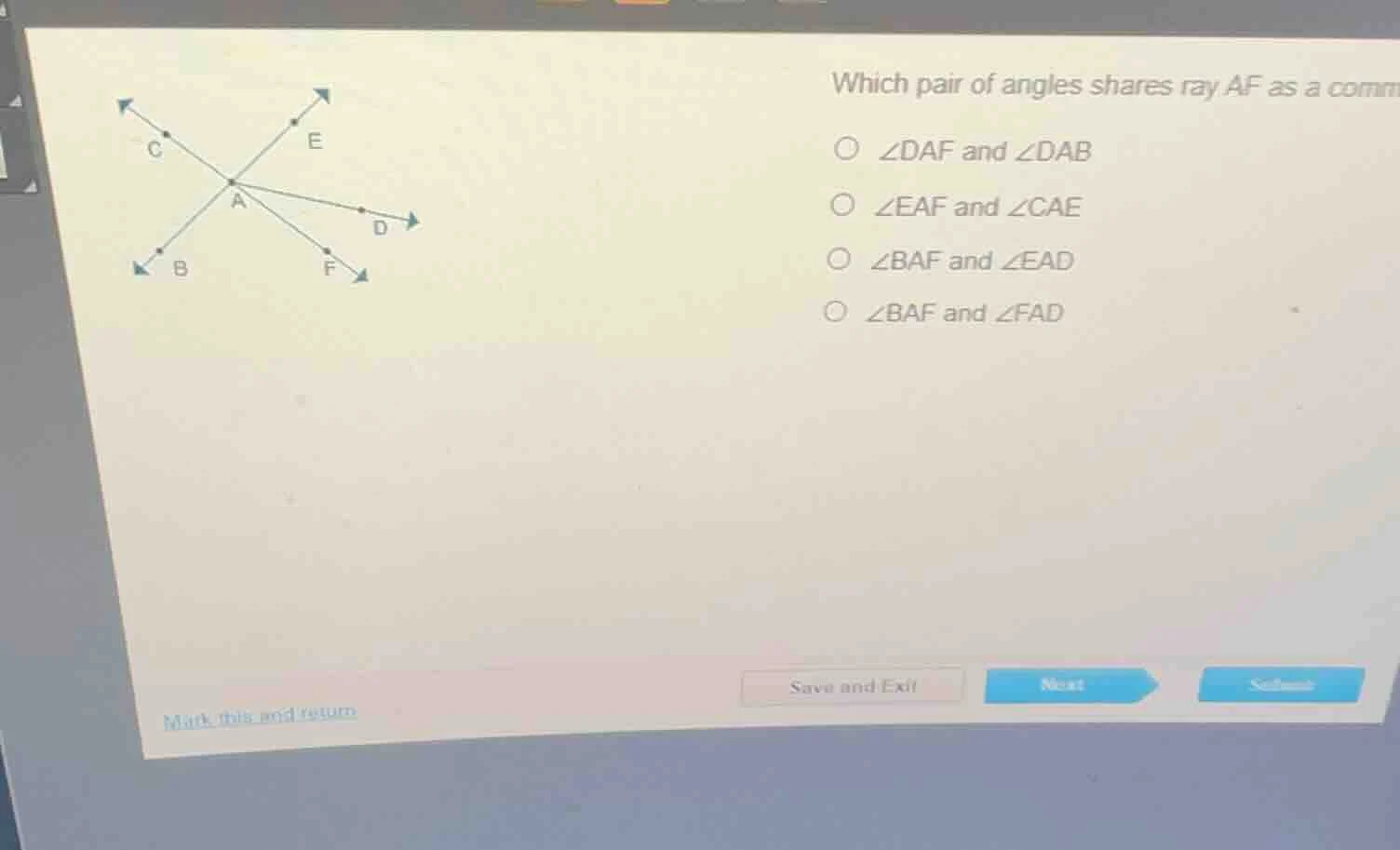 which pair of angles shares ray af as a common ray?$angle daf$ and $ang…