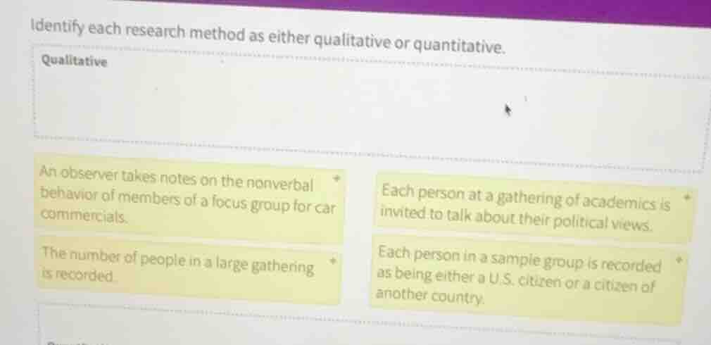 identify each research method as either qualitative or quantitative. qu…